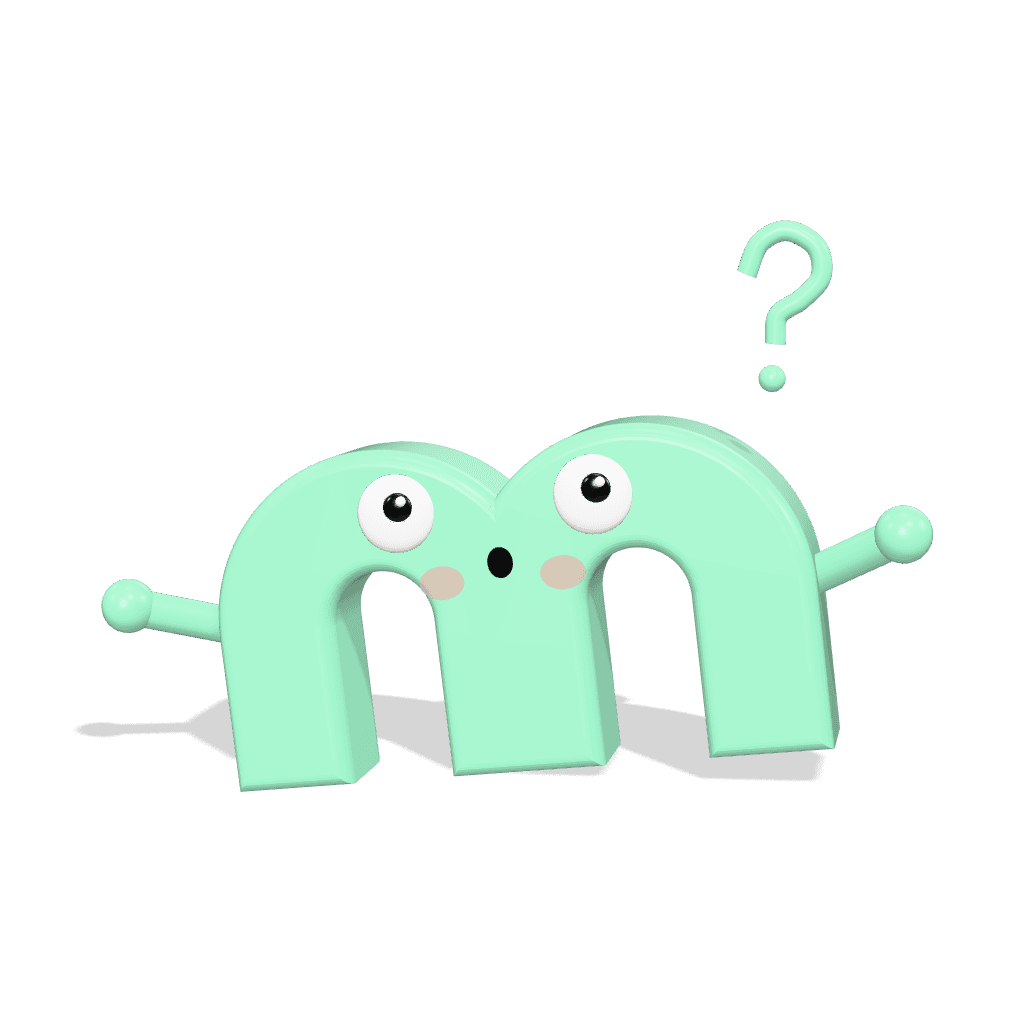 The mint M mascot shrugging beside a question mark