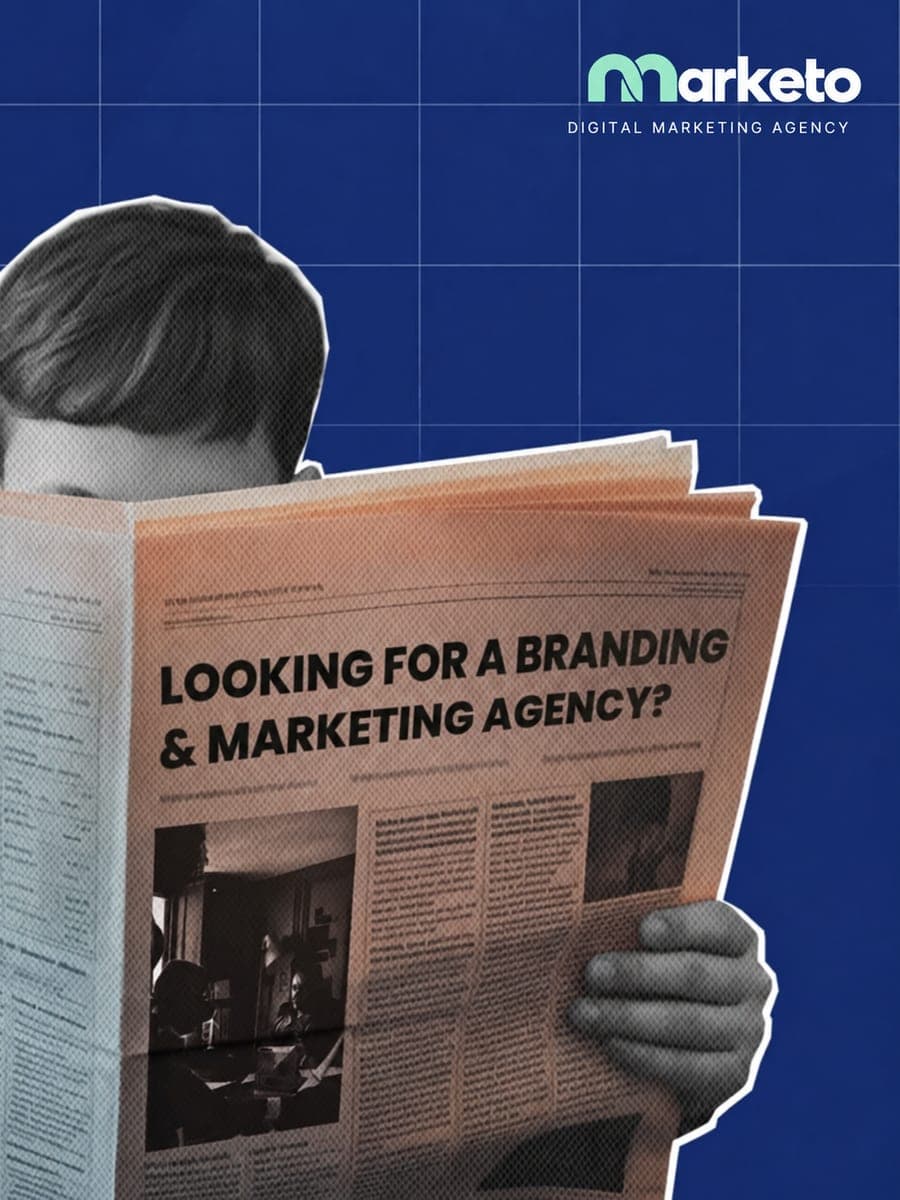 A newspaper ad for Marketo: Looking for a branding and marketing agency?
