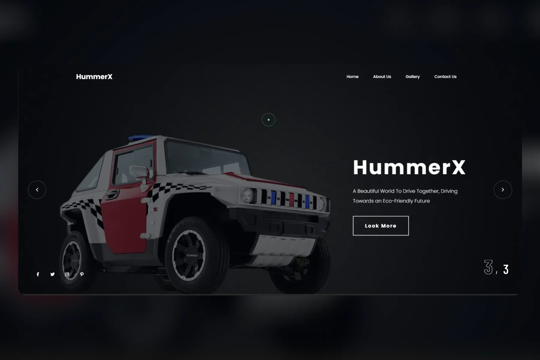 A HummerX hero slide: a white and red HummerX with checkered graphics on a dark background, beside the headline HummerX